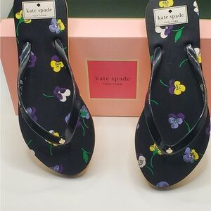 Kate Spade Black Floral Flip Flops